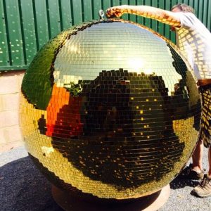 1.5m gold mirror ball (excl rotator) transport case approx weight 60kg dry hire fee - £430 purchase price - POA